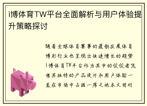 i博体育TW平台全面解析与用户体验提升策略探讨